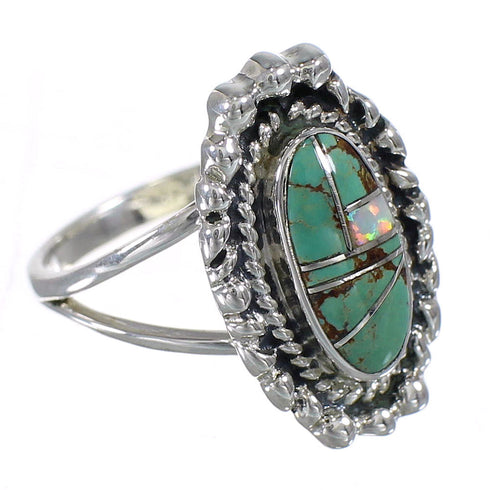 Southwest Turquoise Opal Sterling Silver Ring Size 8-1/2 QX85913